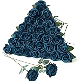 LPREUTWN 30pcs Fake Roses Artificial Silk Flowers Long Stems Bouquet for Wedding Bridal Shower Party Home Decoration (Teal)