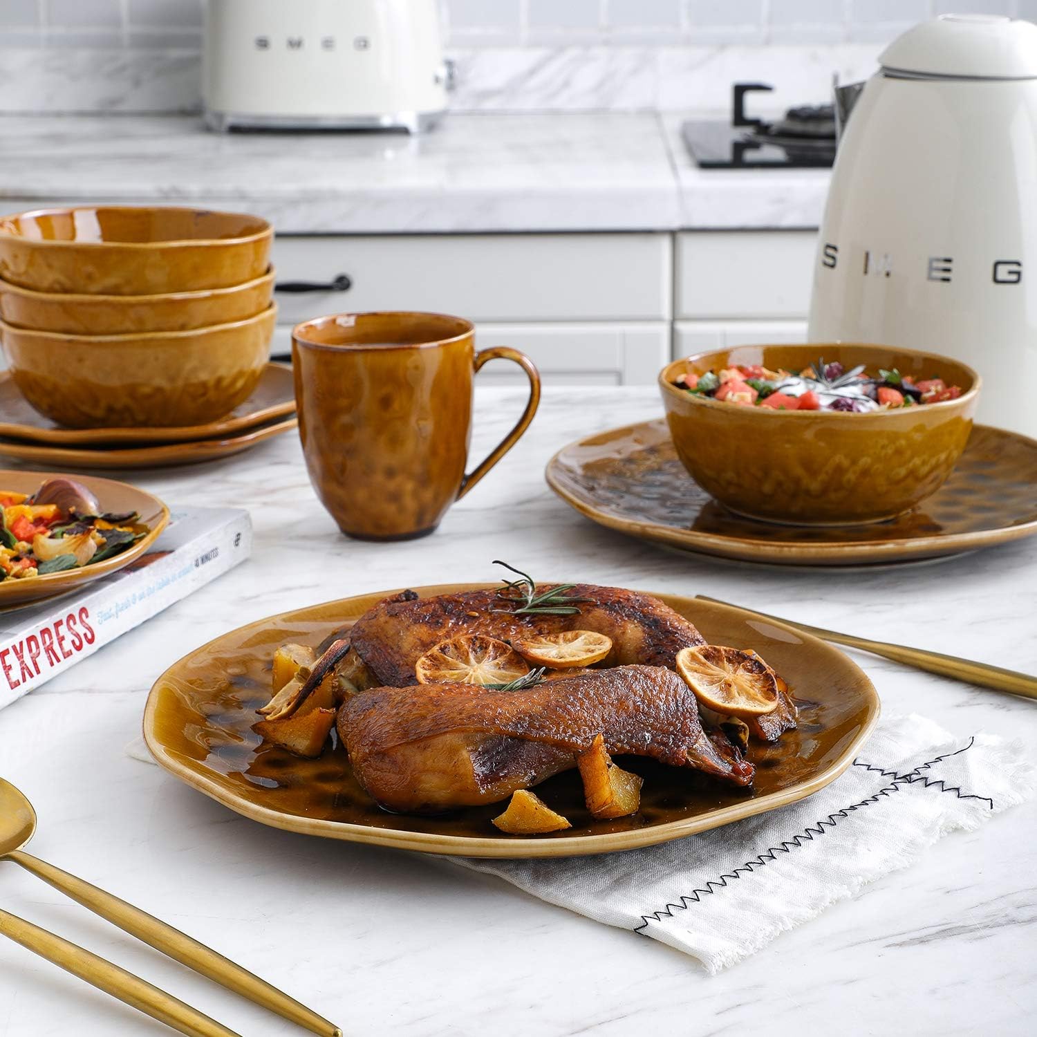  | Stone Lain Porcelain Dinnerware Set, Service For 4, Brown: Dinnerware Sets