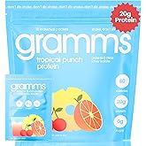 GRAMMS Clear Protein Powder Packets 20G Protein for Women & Men & Lactose Free, Grass-Fed Whey Isolate, Gluten Free, Zero Sugar, Gut Friendly, Non-Bloating (Tropical Punch-10 Servings)