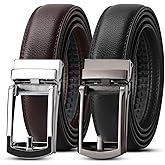 WERFORU Set of 2 Leather Ratchet Dress Belt for Men with Automatic Buckle