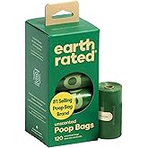 Earth Rated Dog Poop Bags on Refill Rolls, 120 Bags, Unscented | Guaranteed Leak Proof and Extra Thick Waste Bag Refill Rolls