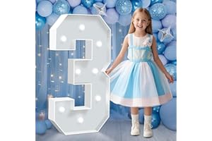 HITINO 3FT Marquee Numbers, Cool White Light Up Numbers 3, Large Mosaic Number for 3rd 13th 30th Birthday Party Backdrop Displays Balloons Backdrop Decoration Anniversary