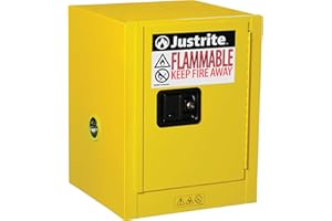Justrite 890400 Sure-Grip EX 4 Gallon, 22" H x 17" W x 17" D, 1 Door, 1 Shelf, Manual-Close Yellow Countertop Flammable Stora