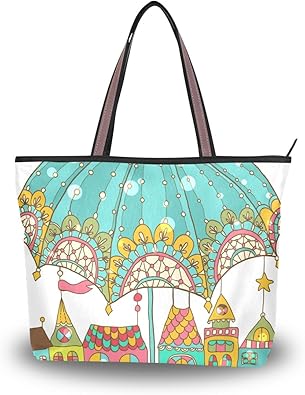 Amazon ハンドバッグ 手提げ チャーム トートバッグ 遊園地柄 収納力抜群 レディース 通勤通学 ハンドバッグ
