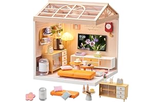 Qudify Miniature Living Room DIY Play Kit – 92Pcs 1:20 Scale Dollhouse Furniture Toy with LED Light, Modular Scene Connector & Realistic Details Tiny House for Kids 8+ and Collectors