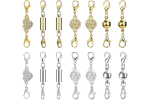 Magnetic Jewelry Clasps, 14Pcs Locking Lobster Clasp Necklace Clasps for Necklace Bracelet Jewelry Making Rhinestone Ball Sty