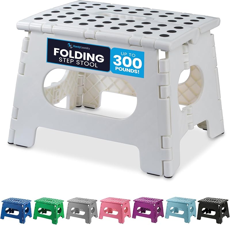 Handy Laundry Folding Lightweight Step Stool 9 Inch White 300 lb Capacity