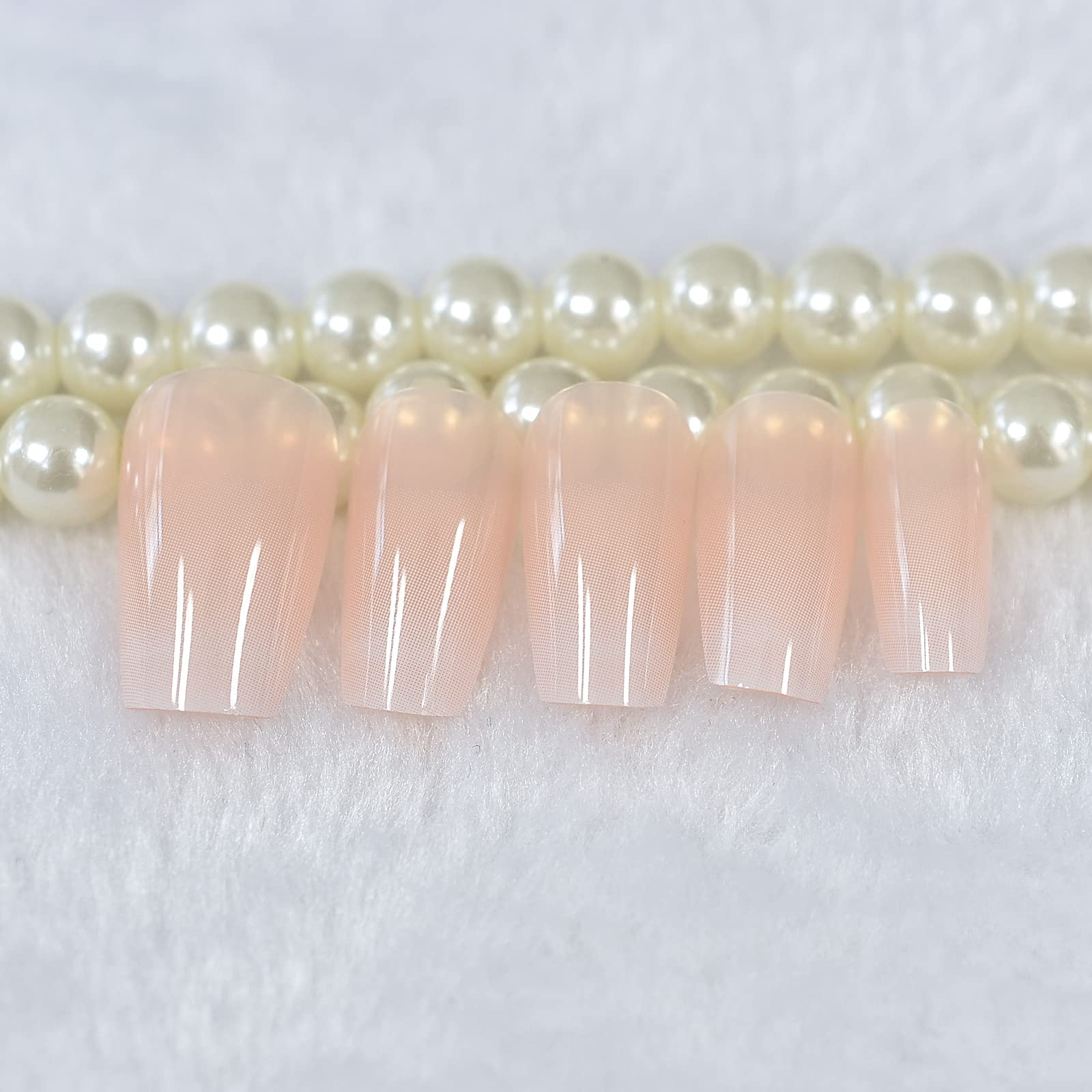 EchiQ Cherry Blossom Pink Gradient Press On Nail Wearable Artificial Acrylic Full Cover Coffin Glossy Nature Fake Nails Reusable Medium Short False Nail Art Tips for Women Girls Gift 24pcs/Set - Image 7