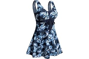 Ecupper Womens One Piece Swimdress Shaping Body Swimsuit Floral Plus Size Bathing Suit