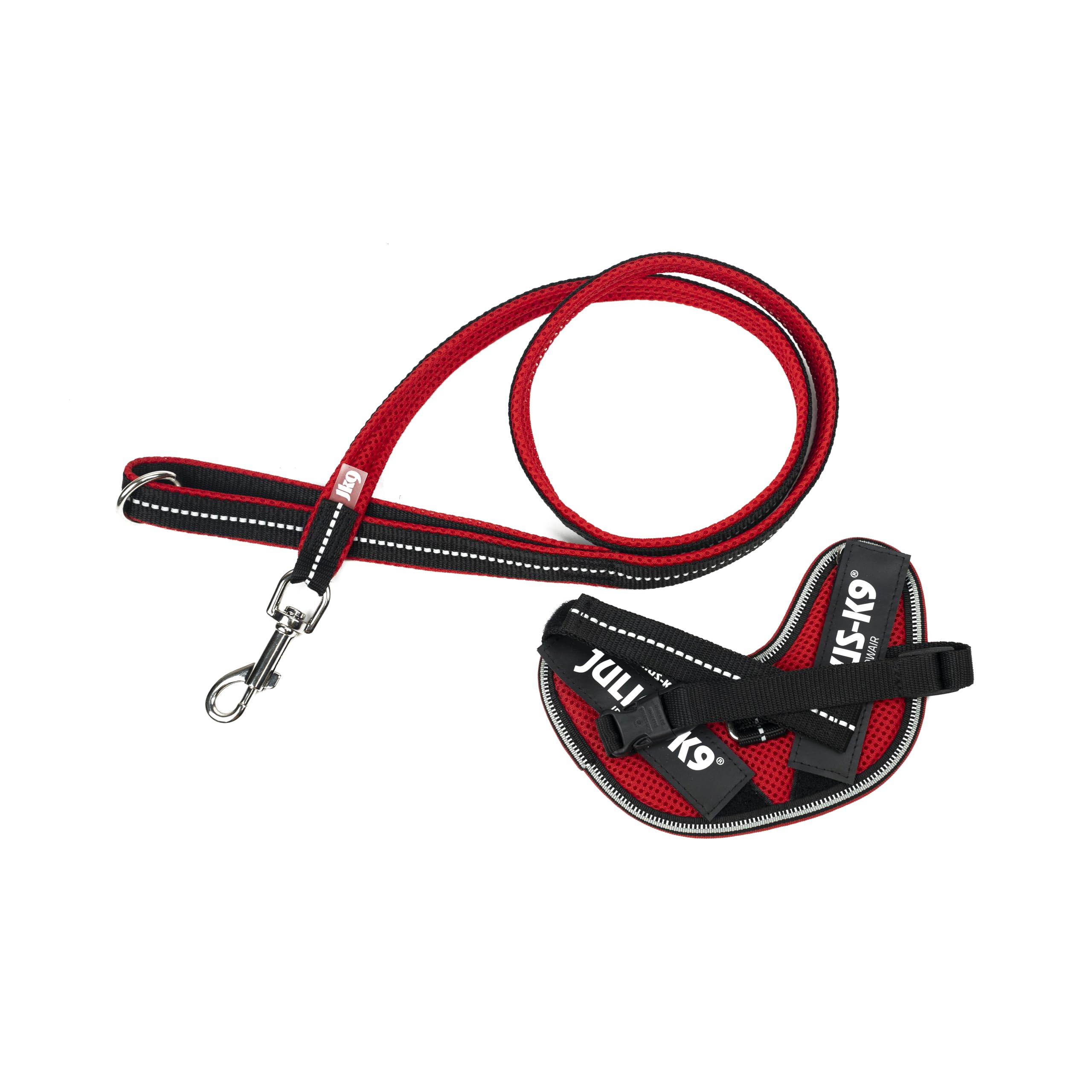 IDC Powair Bundle - IDC Powair Harness, Size: 2XS/Baby 2, Red + IDC Powair Leash, Size: 1,2 m with Handle and Small Carabiner, Red