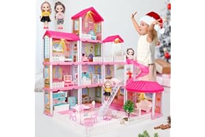 BOBXIN Dollhouse, Doll House for Indoor for Girl, Toy House with Lights, Slide and Doll, Building Playset with Acceccories & Furniture, DIY Dreamy Princess House for Toddler, Kid (11 Room)