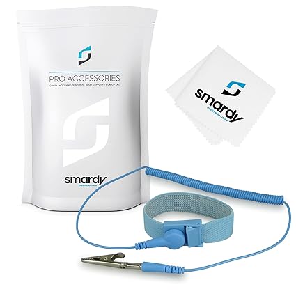 smardy Wiederverwendbare antistatische ESD Schutz Armbänder mit 360° Spiral Erdungskabel und Krokodilklemme - Farbe blau