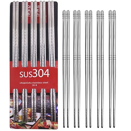 SourceTon 10 Paar Edelstahl-Essstäbchen, Anti-Skid Anti-hot Design, leicht, Essstäbchen-Set, wiederverwendbar, klassischer St