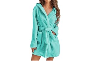 HUILAIBAZO Womens Fuzzy Robe Mid Length Bathrobe Belted Soft Bath Robes Plush Kimono Robe with Pockets Fall Winter Spa Robes