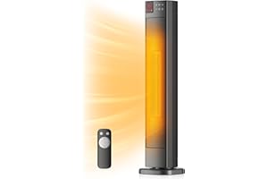 PELONIS 30” Ceramic Tower Space Heater for Bedroom, Electric Room Heater with Adjustable Thermostat, 75° Oscillation, Remote 