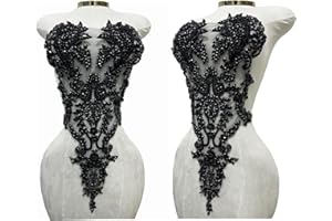 ARTISTRYXB Handmade Rhinestones Lace Bodice Applique Sew on Beads Sequins Trimming Patches for Dress Clothing Accessories 1Pcs/Bag (Black)