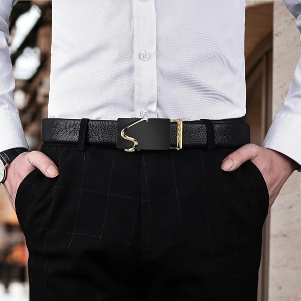 BUZTOZ MENS BELT,LEATHER RATCHET DRESS BELTS WITH SLIDING ADJUSTABLE, ZD056-F SILVER, 52 TO 58 WAIST ADJUSTABLE