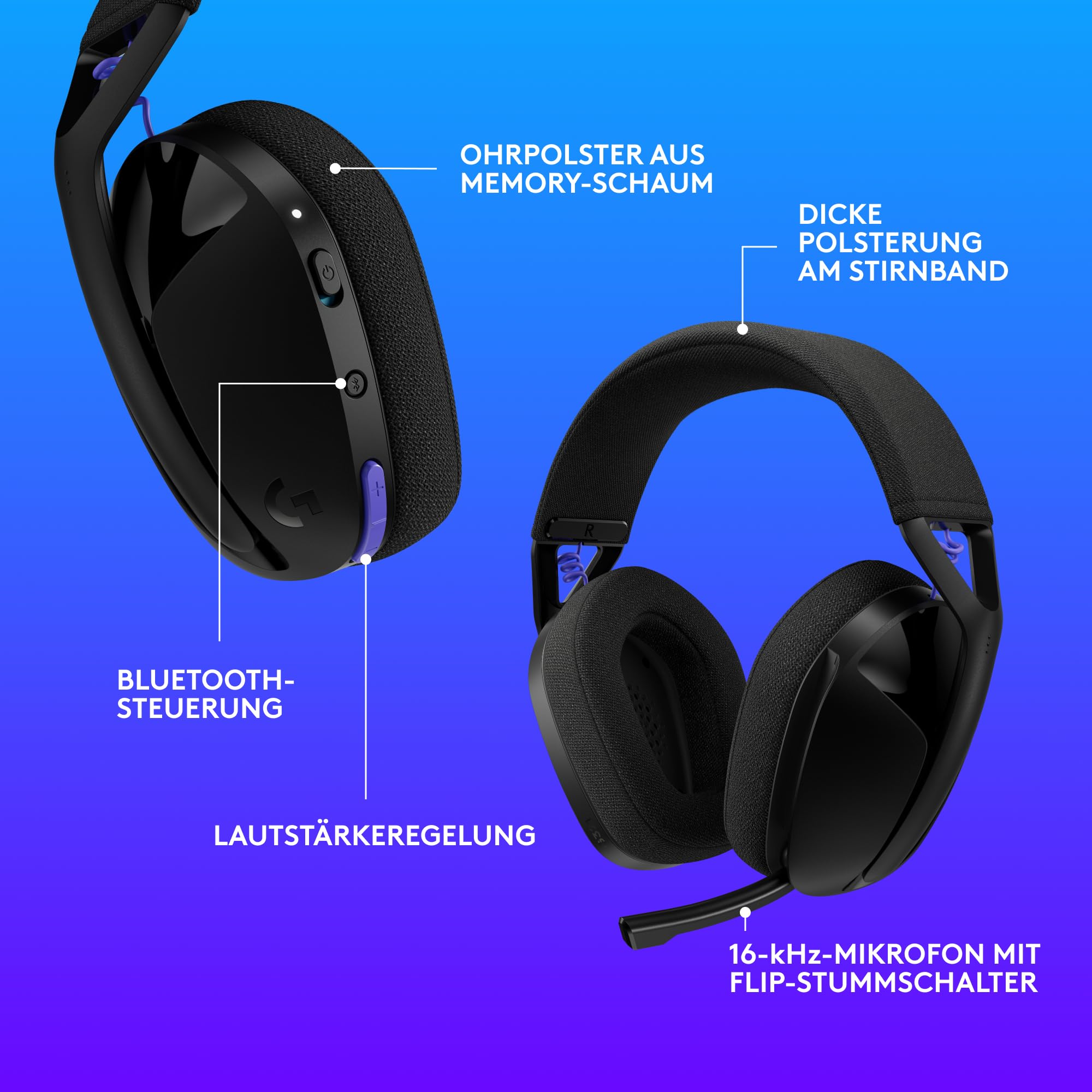 Logitech G G321 Lightspeed kabelloses Bluetooth-Gaming-Headset, dynamischer Komfort und Passform, 16-kHz-Schwingmikrofon, über 20 Std. Akkulaufzeit, PC, PS4, PS5, Nintendo Switch, Mobilgerät – Schwarz 8