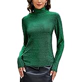 Beitiny Sparkly Tops for Women, Turtleneck Long Sleeve Slim Fit Glitter Tee Blouse Tops