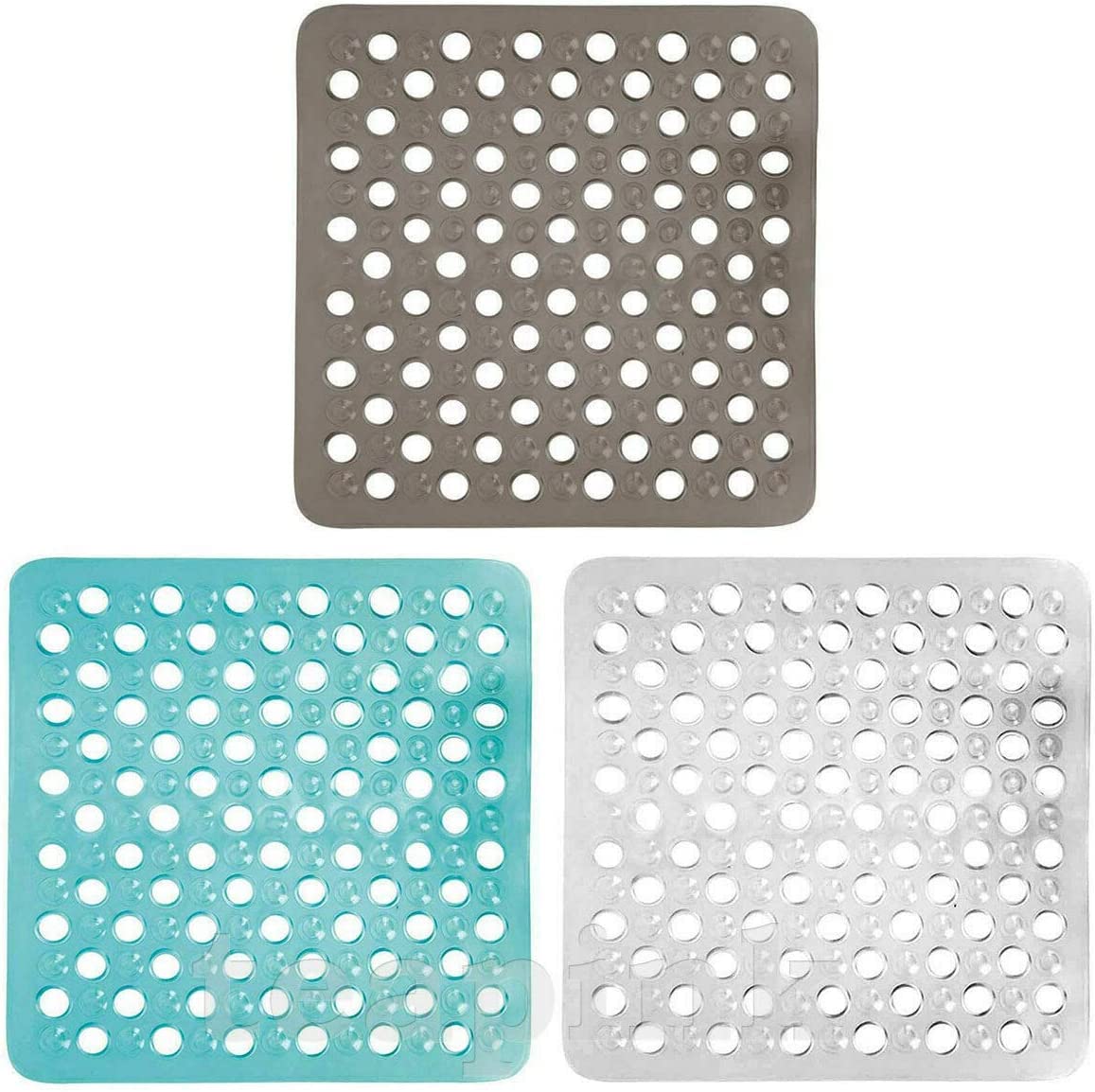 BATH SHOWER MAT NON SLIP PVC BATHROOM RUBBER MATS ANTI SLIP SUCTION 43 x 43 cm (Transparent)