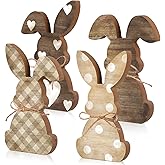Beeveer 4 Pcs Easter Bunny Table Wooden Signs Bunny Shaped Farmhouse Decor Wood Easter Decorations Spring Rabbit Shaped Wooden Tabletop Centerpieces for Home Dining Room Office Tiered Tray Gift Indoor