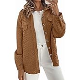 LNKQA Women's Casual Long Sleeve Shacket Jackets Button Down Lightweight Shirt Loose Outwear Coats with Pockets