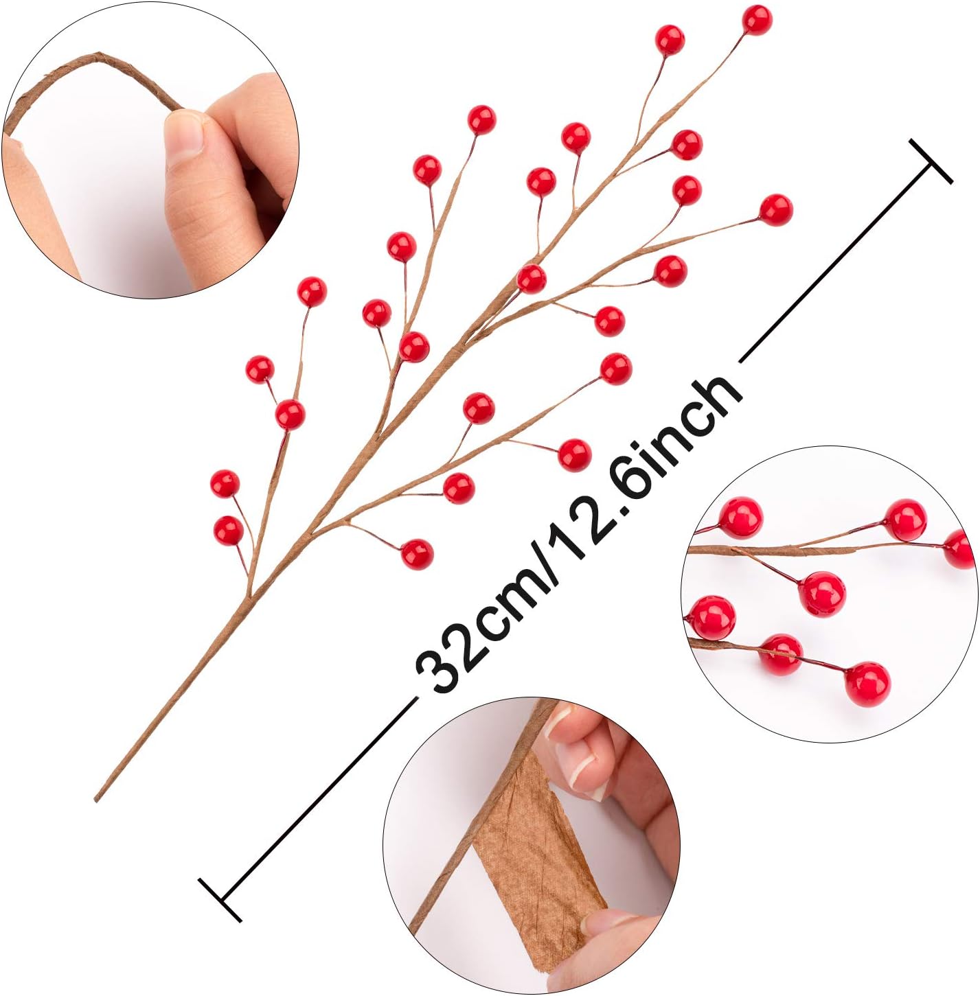 Whaline Christmas Red Berry Twig Stem, 12 Pack Artificial Burgundy Berry Picks for Christmas Tree Decorations Valentines - Image 3