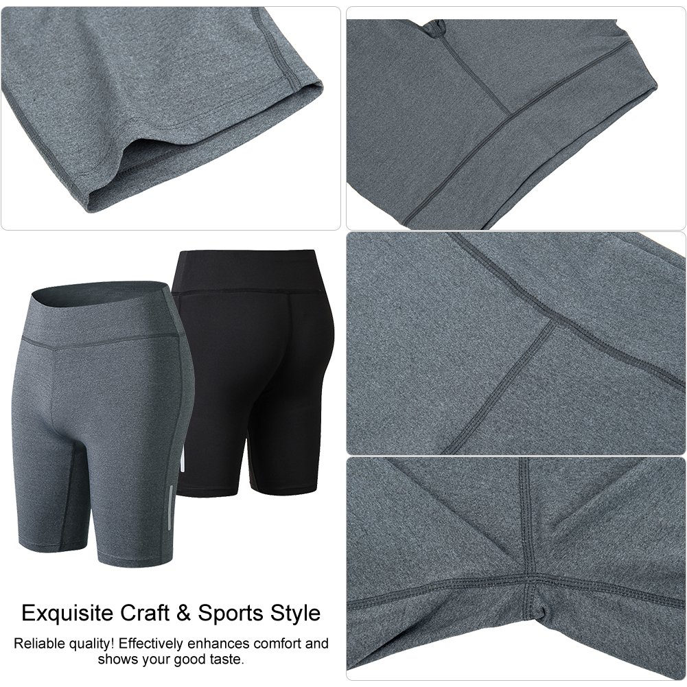 Fitibest Women\'s Fitness Tights Yoga Gym Cycling Running Shorts Workout Leggings Above Knee Length Black and Grey X-Large