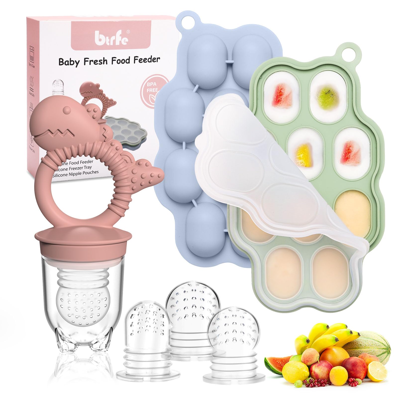 Photo 1 of btrfe Baby Breastmilk Popsicle Molds & Baby Fruit Feeder Pacifier, Silicone Baby Food Freezer Tray Storage Containers for Infant Teething Self Feeding