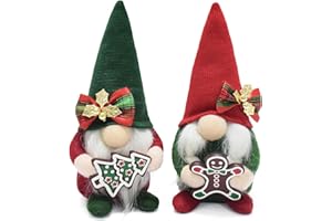 Attiigny Christmas Gnomes Plush with Gingerbread,Handmade Xmas Tomte Swedish Nordic Red Green Gnomes Figurine Classical Navidad Elf Gifts Noel Ornaments for Home Office Decor