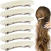 STSTR 6PCS French Barrette Clips for Women, 2.48 Inch Small Tortoise Shell Hair Clip, Curved Glossy Thin Hair Flat Hairstylist Accessories for Women - White, Oval Style