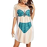 Ekouaer Women's Bikini Shirt Cover Up Short Sleeve Cute Bikini Print Cover-Up Baggy T Shirt Dress Fun Wear