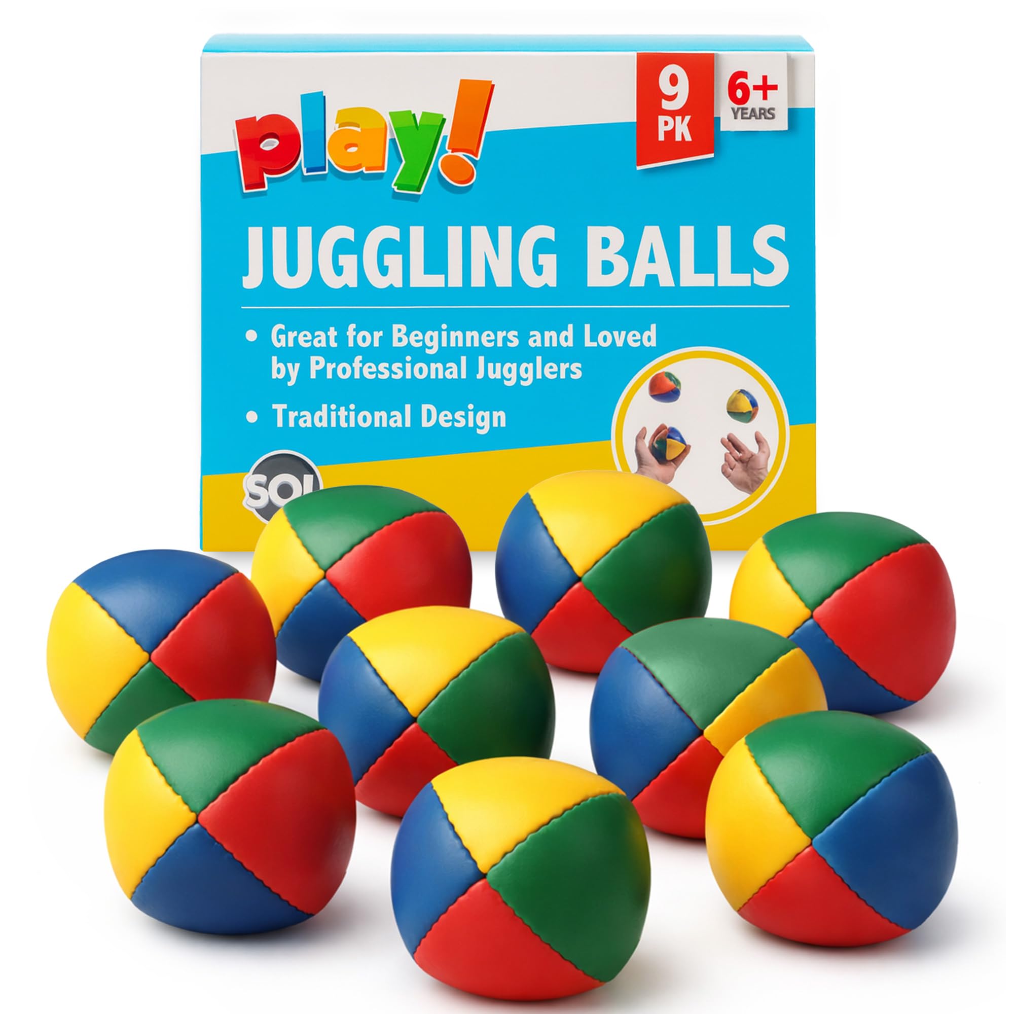 SOL 9pk Circus Juggling Balls, 5cm Durable and Safe Fun Toys for Kids and Adults, Great Gift, Perfect Size for Learning to Master Juggle Skills