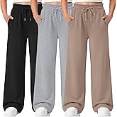 LessonZoo 3 Pack Girls' Sweatpants Straight Wide Leg Kids Drawstring Casual Joggers Teen Loose Athletic Pants with Pockets