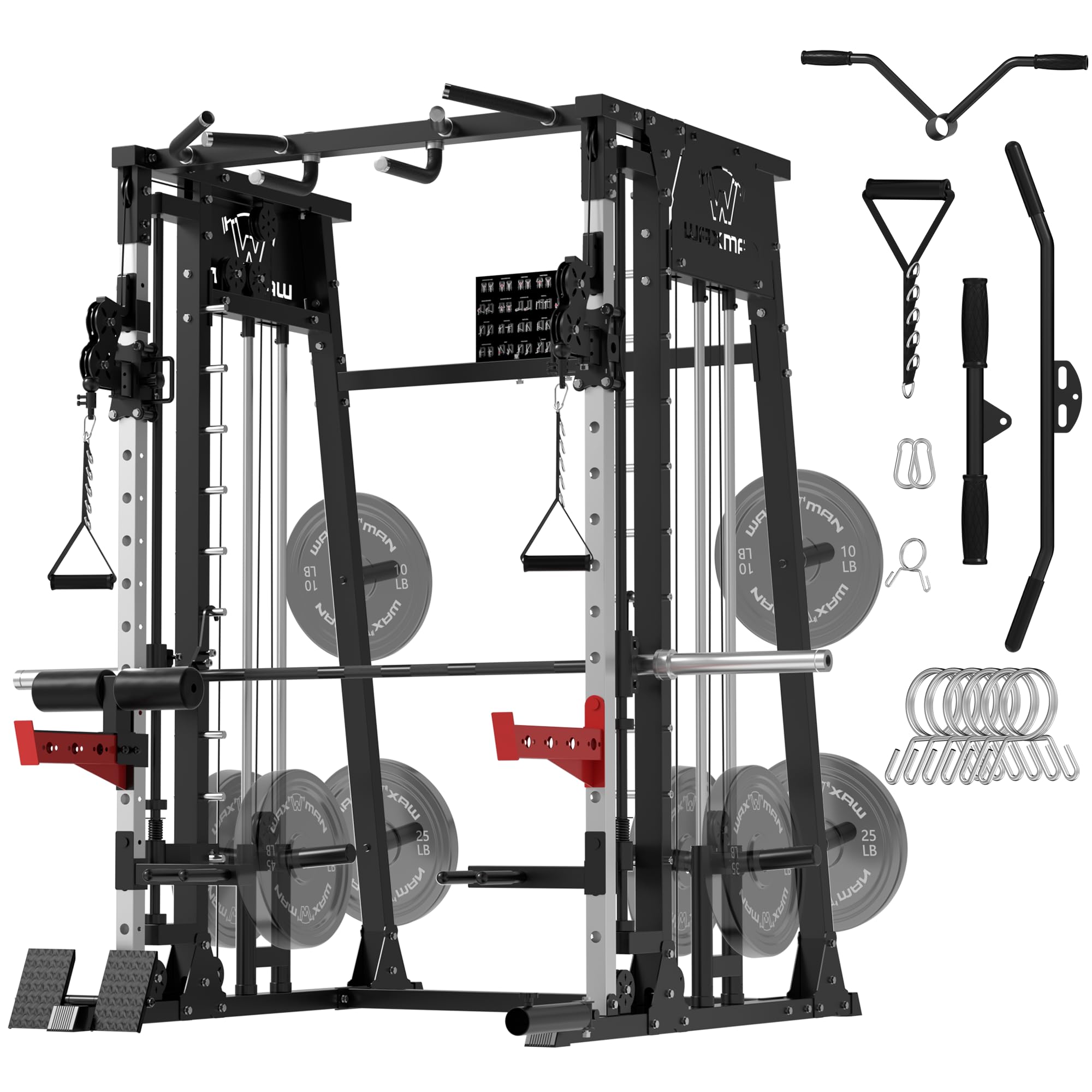 Photo 1 of **MISSING HARDWARE** Waxman Smith Machine, 2200lbs Squat Rack with LAT-Pull Down System & Cable Crossover Machine, Training Equipment with Leg Hold-Down Attachment