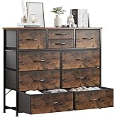 LUMTOK 10-Drawer Dresser, Fabric Storage Dressers for Bedroom, Hallway, Nursery, Closets, Steel Frame, Wood Top, Easy Pull Handle (Rustic Brown)