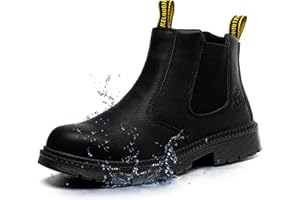 KELODON Waterproof Steel Toe Boots For Men-6 Inch Leather Slip On Safety Work Boots Mens Steel Toe Shoes Indestructible Non S
