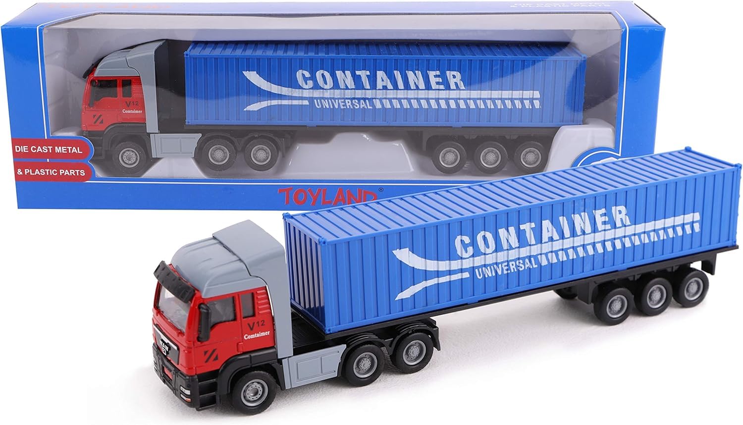 Toyland® 28cm Toy Lorry & Trailer - Model Toys & Vehicles – Assorted Designs (Container Lorry)