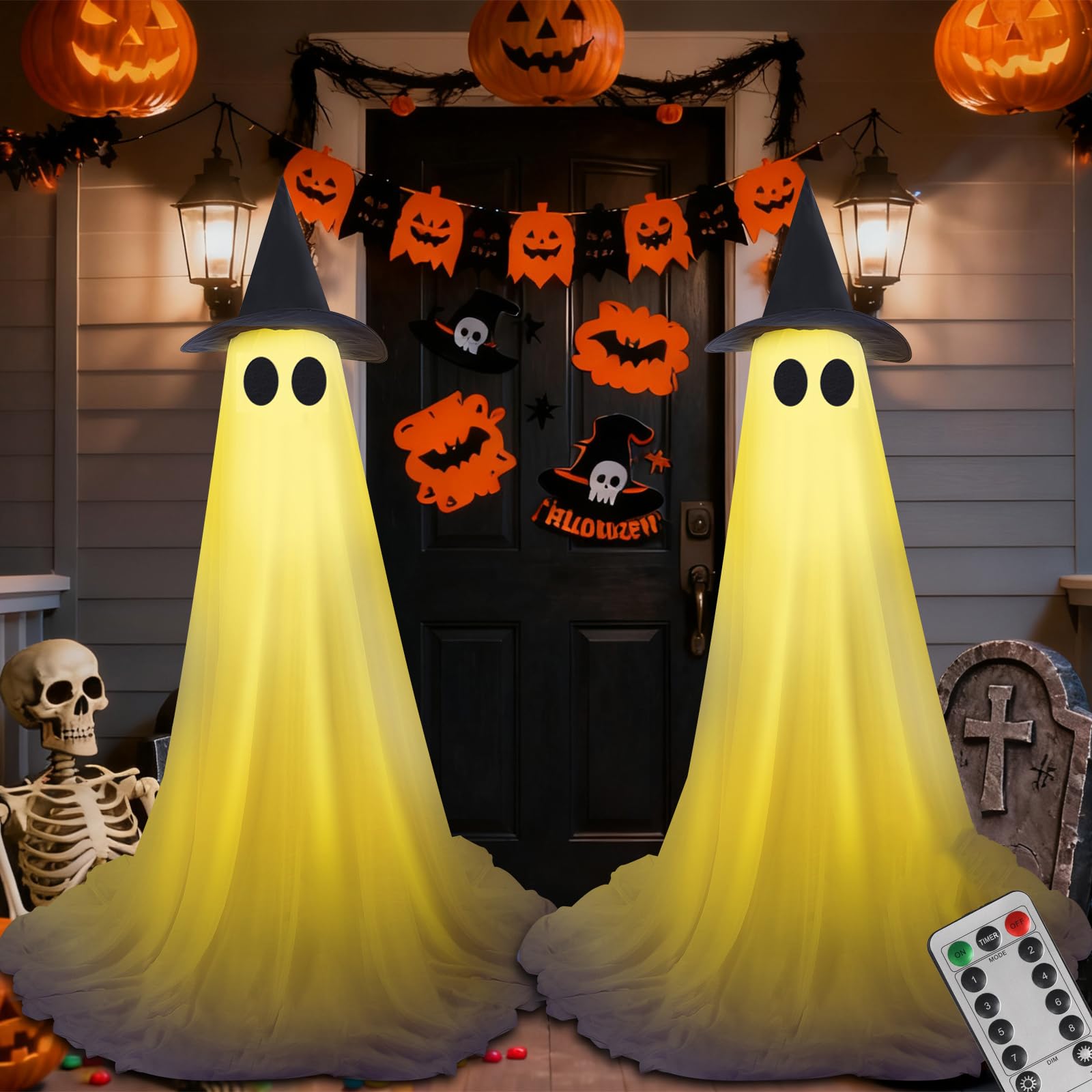 Photo 1 of Halloween Decorations Outdoor Ghost Kit - 2 Pack DIY Halloween Decor Spooky Ghost Decor with 50 LED Lights Battery Operated,Hat,for Outdoor Indoor Porches Yards Gardens Lawn (Warm White)