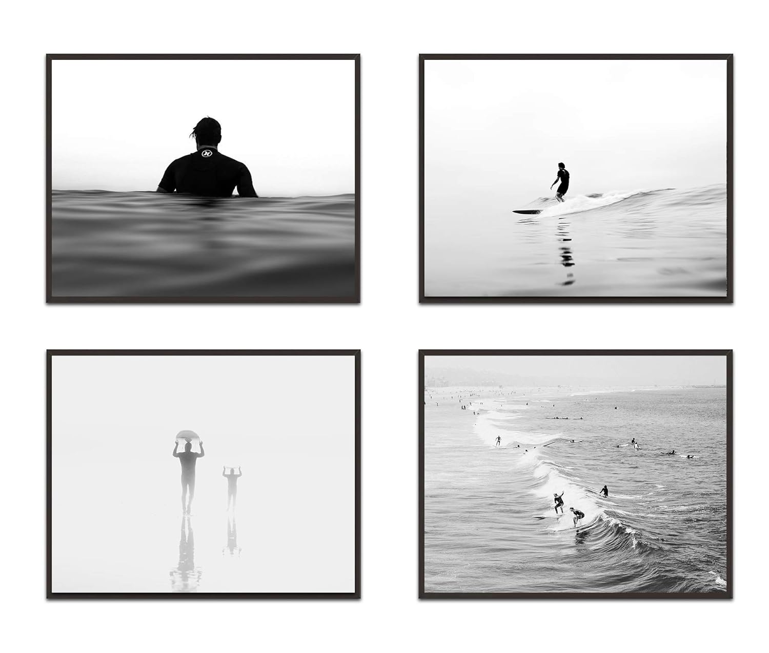 Black and White Surfing Photography Photographic Prints