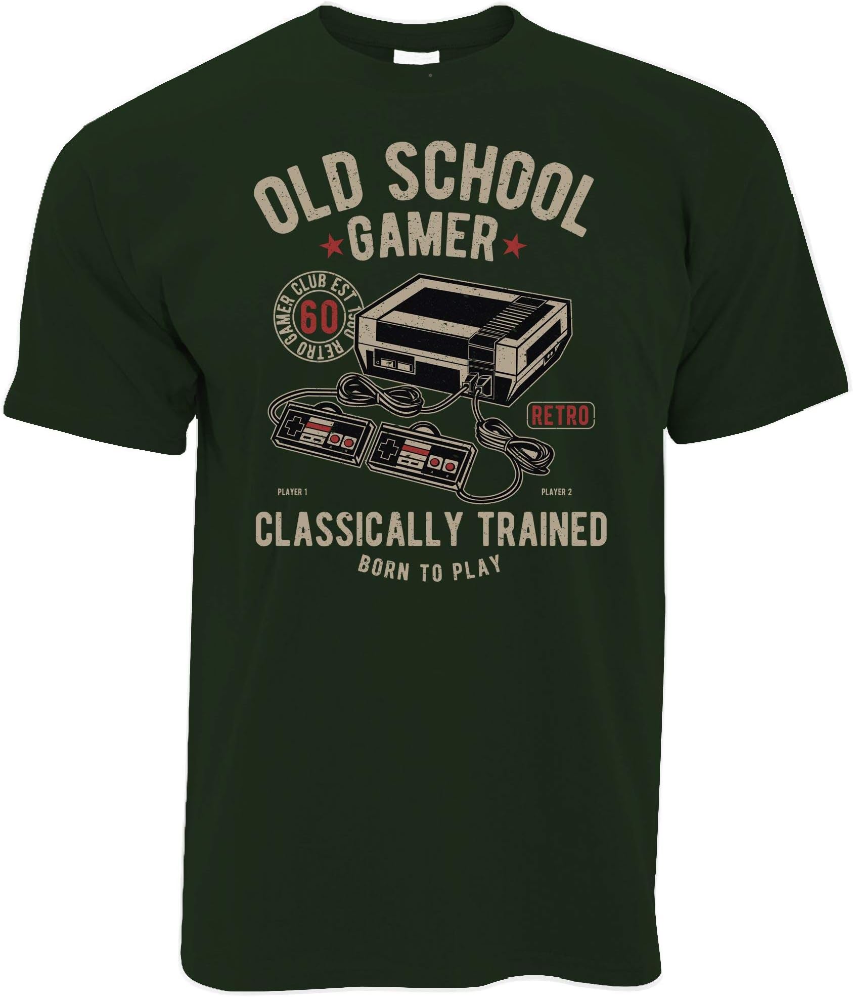 Gaming Mens T-Shirt Old School Gamer Retro Arcade Videogame Player 1 Console Controller FPS RPG Distressed Level Cool Funny Gift Present