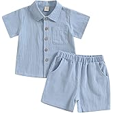 Covvoliy Toddler Baby Boys Girls Summer Clothes Short Sleeve Button Down Shirt Tops and Shorts Outfit Set