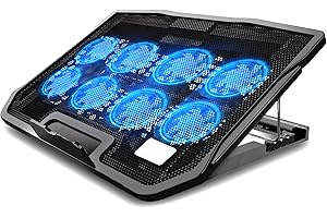 KEROLFFU Aluminum Panel Laptop Cooling Pad, Gaming 6Fans 16inch Laptop Cooler Stand Fan, Adjustable Foldable Long Stand, Fans Switch with dimmable-Speed, for MacBook Air Pro Dell XPS HP Alienware Notebook