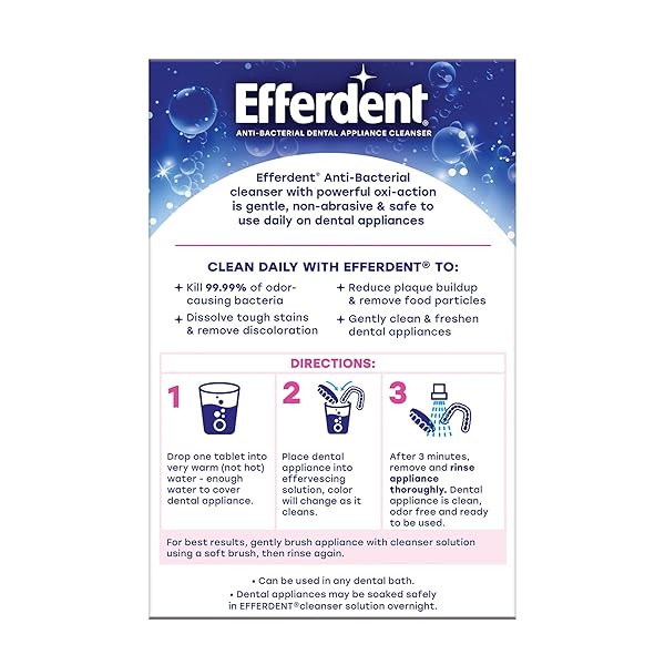 EFFERDENT RETAINER CLEANING TABLETS, DENTURE CLEANSER TABLETS FOR DENTAL APPLIANCES, COMPLETE CLEAN, 102 TABLETS