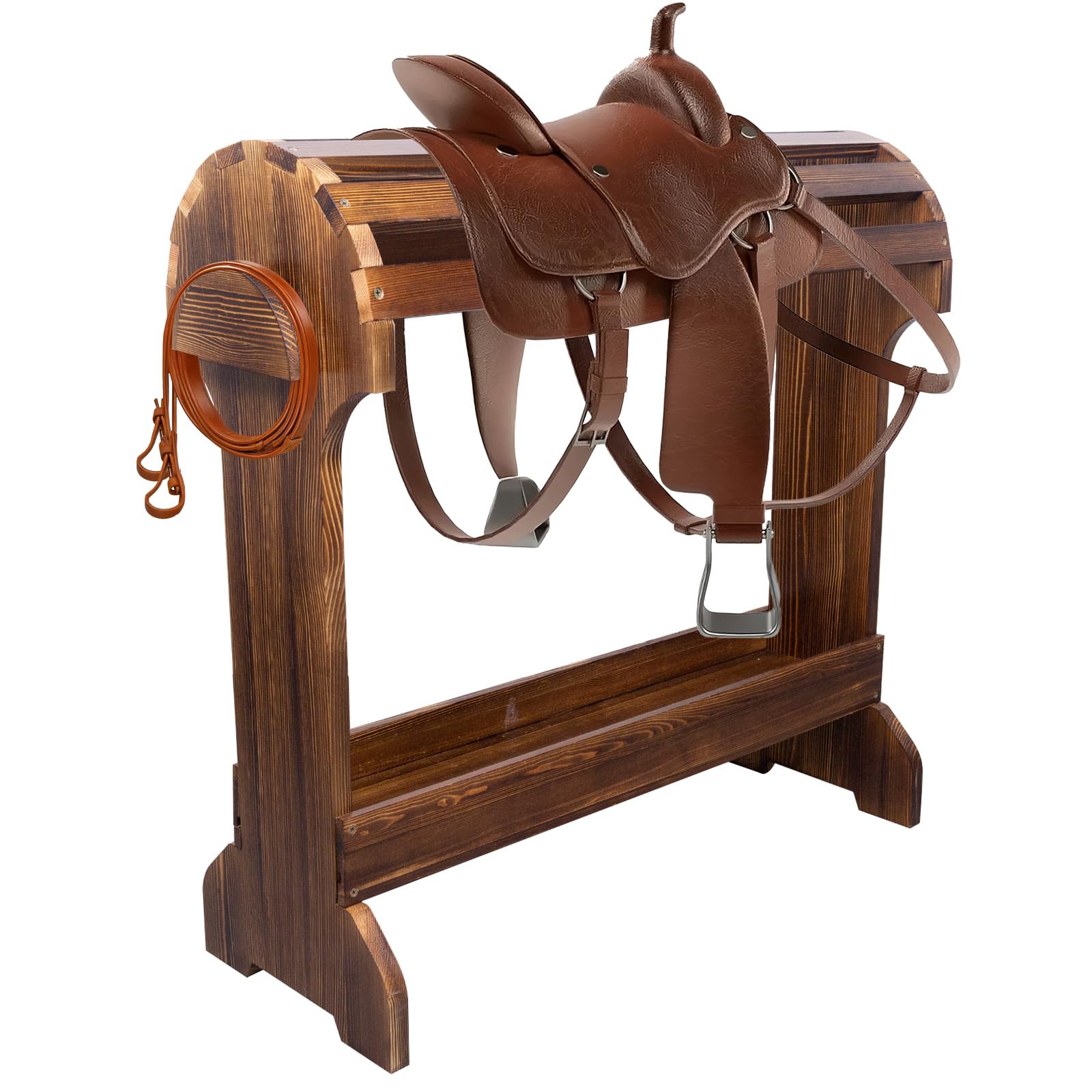 DigNew Large Wood Saddle Rack with Curved Top Surface,Bridle
