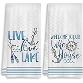 COWEB Kitchen Towels Set of 2, Lake Decor - Welcome to Our Home Hand Towels for Kitchen & Bath, 16x24 Inches