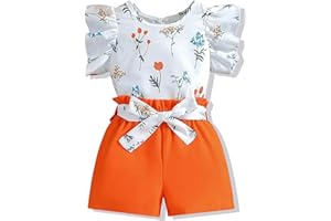 Vitalique 3-8T Toddler Kid Girl Outfits Clothes Ruffle Short Sleeve Floral T-Shirt Top Summer Shorts with Belt