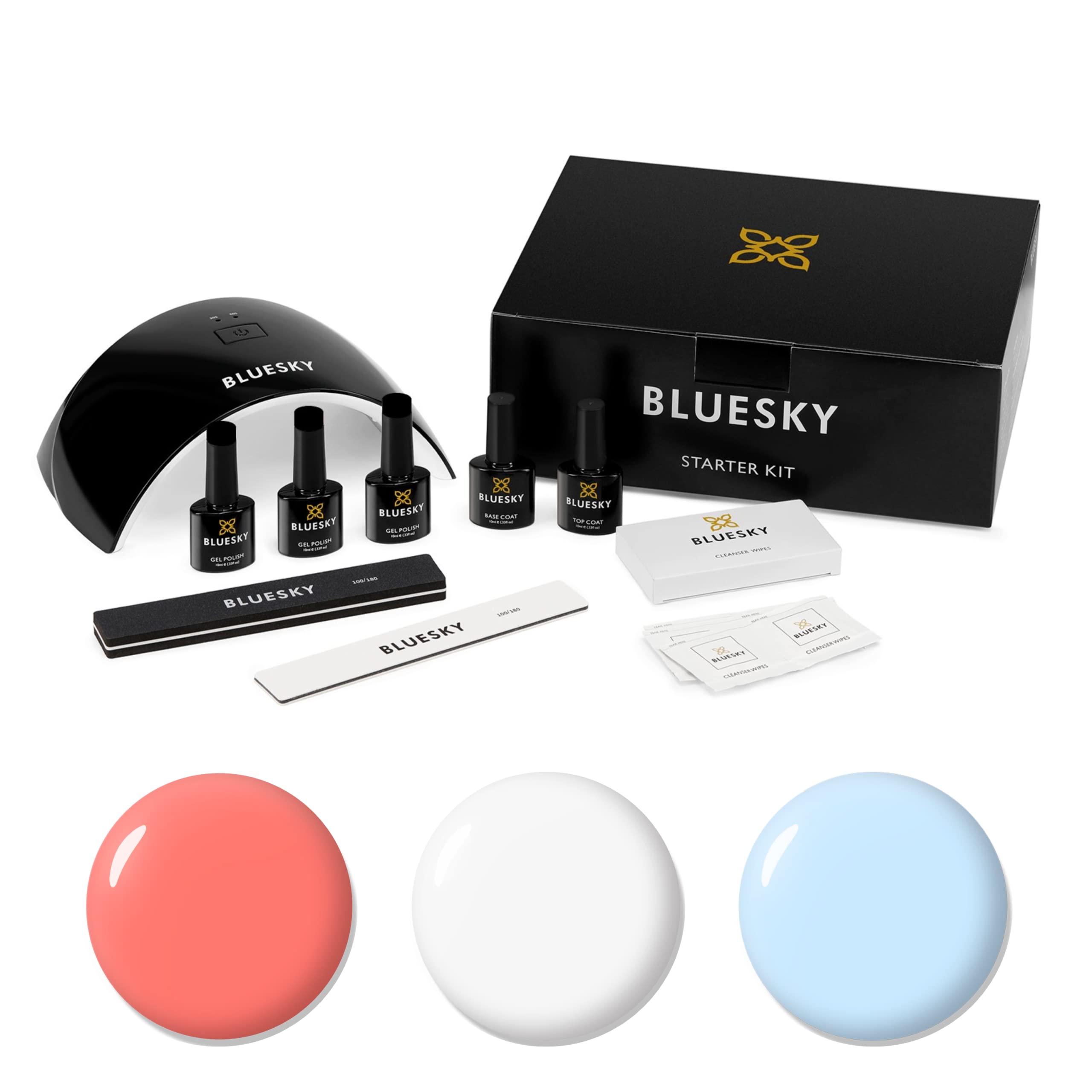 Bluesky Gel Nail Polish Starter Kit - Summer, Gel Nail Kit with 24W UV LED Lamp Nail Dryer, 3 x 10ml Gel Nail Polishes, Cleanser Wipes, Top and Base Coat, Nail File and Buffer — image 1