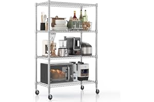 Homdox 4 Tier Heavy Duty Metal Shelves for Storage, Storage Racks and Shelving with Wheels, Commercial Adjustable Wire Shelving Unit, Garage Rack Pantry Shelves Kitchen Shelving, Chrome
