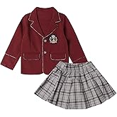 Mud Kingdom Girls British School Uniform Long Sleeve Wide Lapel Coat with Skirt Set 4-16Y